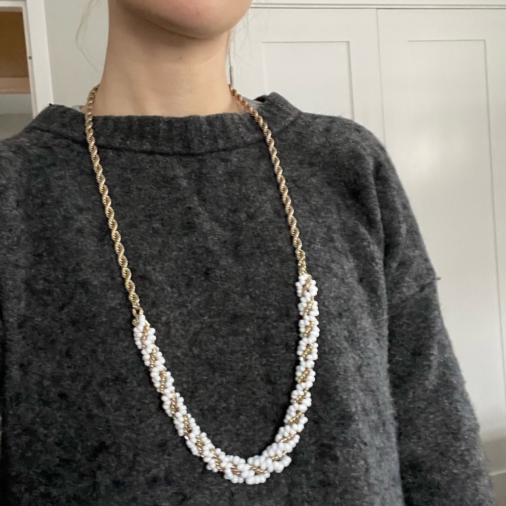 Banana Republic gold and white long rope necklace